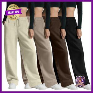 4 Pack Women's Wide Leg Sweatpants, Elastic Waist Drawstring Lounge Pants